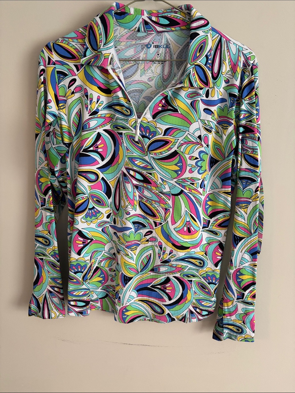 IBKUL Multicolor Paisley Long-Sleeve Polo Top